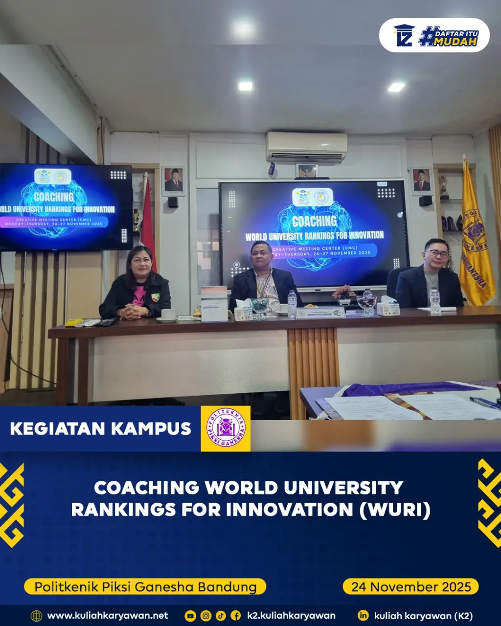 Coaching World University Rankings for Innovation (WURI) di Politeknik Piksi Ganesha Bandung